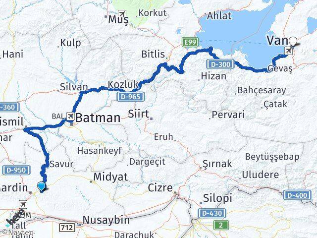 Mardin Yeşilli Van Arası Kaç Km - Yol Haritası