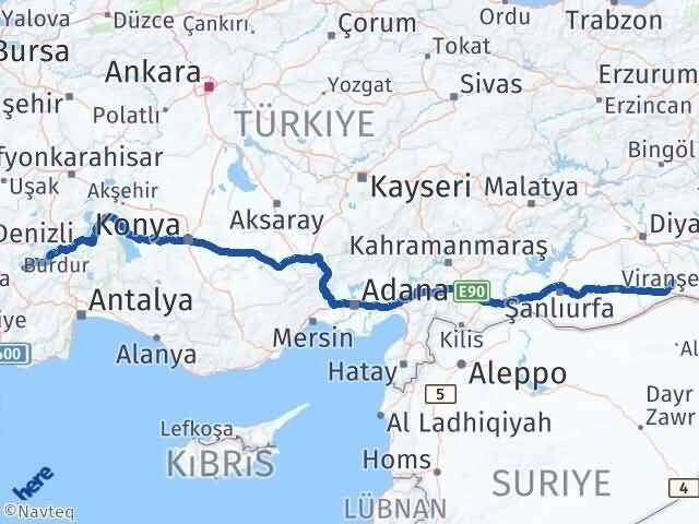 Mardin Yeşilova Burdur Arası Kaç Km - Yol Haritası
