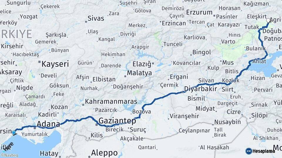 Mersin Ağrı Arası Kaç Km - Yol Haritası