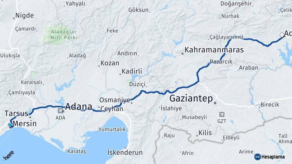 Mersin Akdeniz Adıyaman Arası Kaç Km - Yol Haritası