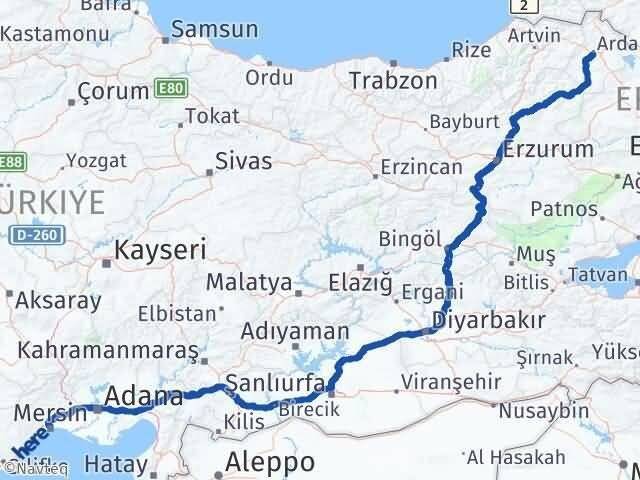 Mersin Akdeniz Ardahan Arası Kaç Km - Yol Haritası
