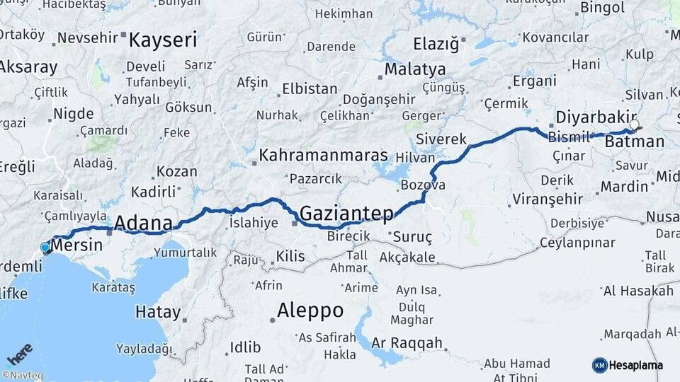 Mersin Akdeniz Batman Arası Kaç Km - Yol Haritası