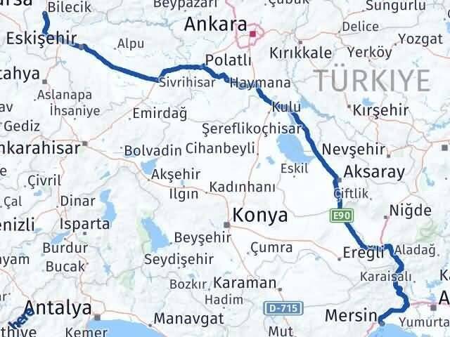 Mersin Akdeniz Bilecik Arası Kaç Km - Yol Haritası