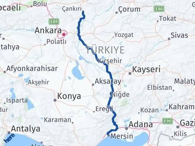Mersin Akdeniz Çankırı Arası Kaç Km - Yol Haritası
