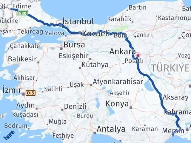 Mersin Akdeniz Edirne Arası Kaç Km - Yol Haritası