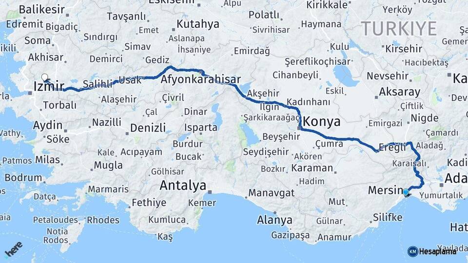 Mersin Akdeniz Manisa Arası Kaç Km - Yol Haritası