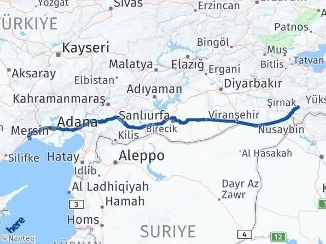 Mersin Akdeniz Şırnak Arası Kaç Km - Yol Haritası