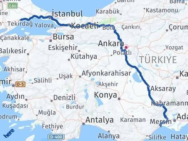 Mersin Akdeniz Tekirdağ Arası Kaç Km - Yol Haritası