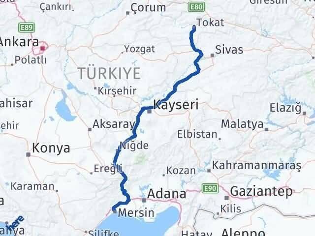 Mersin Akdeniz Tokat Arası Kaç Km - Yol Haritası