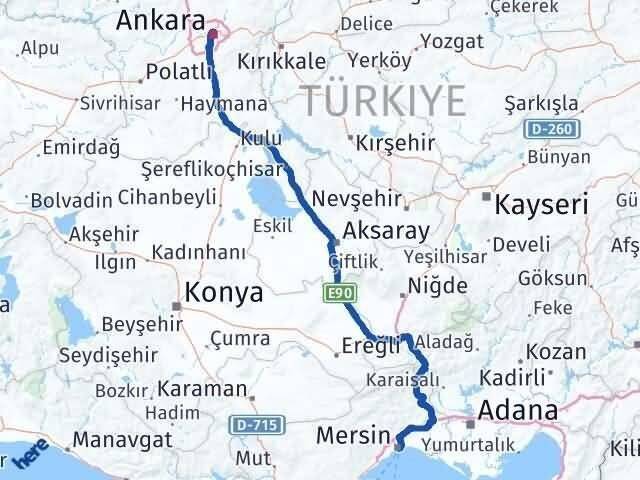Mersin Altındağ Ankara Arası Kaç Km - Yol Haritası