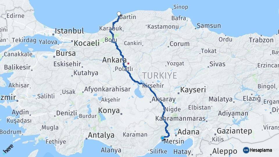 Mersin Amasra Bartın Arası Kaç Km - Yol Haritası