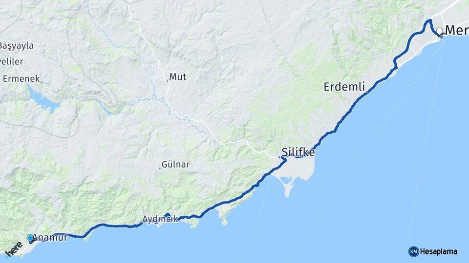 Mersin Anamur Akdeniz Arası Kaç Km - Yol Haritası