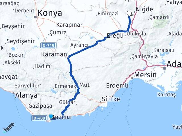 Mersin Anamur Bor Niğde Arası Kaç Km - Yol Haritası