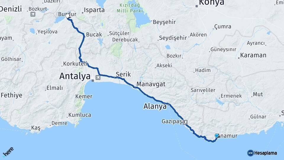 Mersin Anamur Burdur Arası Kaç Km - Yol Haritası