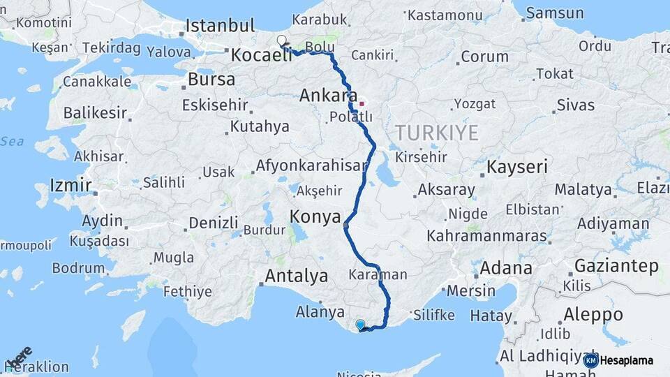 Mersin Anamur Düzce Arası Kaç Km - Yol Haritası