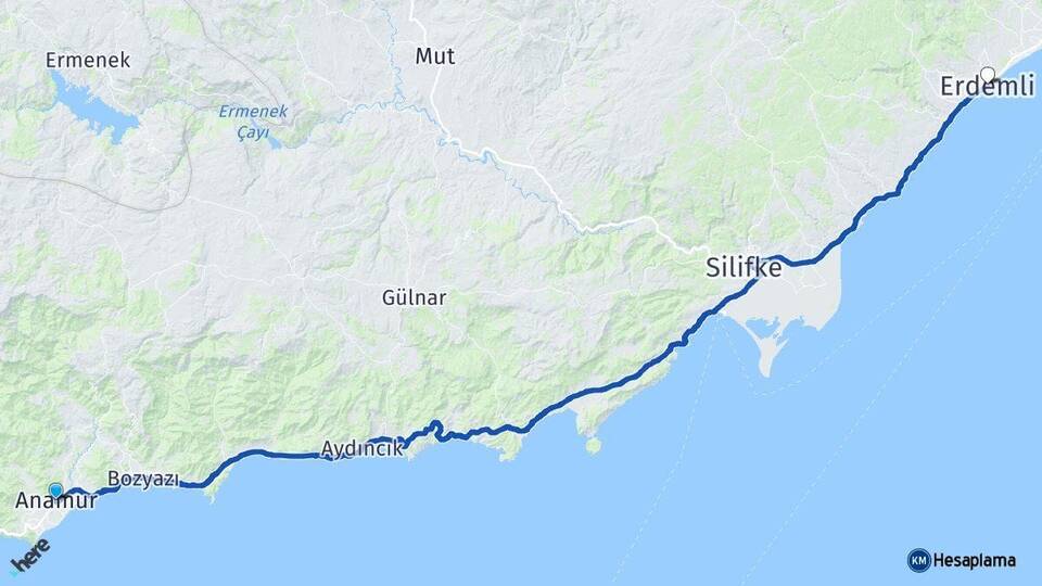 Mersin Anamur Erdemli Arası Kaç Km - Yol Haritası