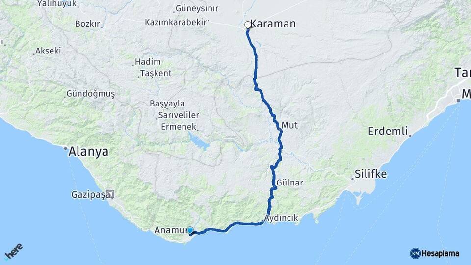 Mersin Anamur Karaman Arası Kaç Km - Yol Haritası