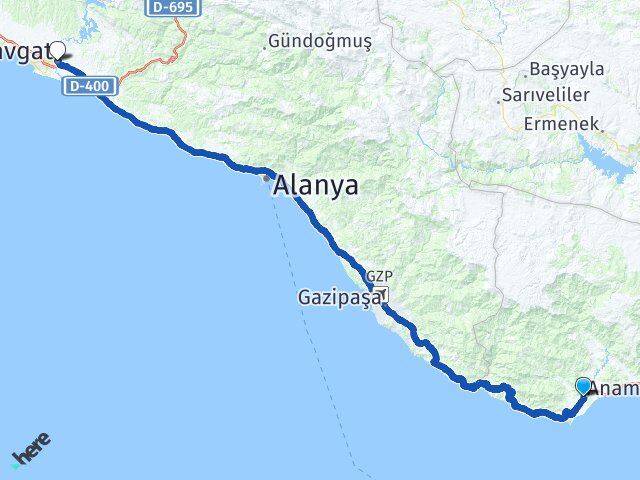 Mersin Anamur Manavgat Antalya Arası Kaç Km - Yol Haritası