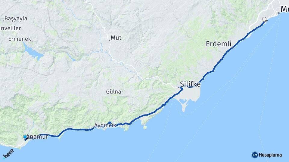 Mersin Anamur Mezitli Arası Kaç Km - Yol Haritası