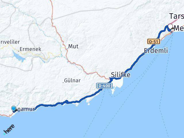 Mersin Anamur Toroslar Arası Kaç Km - Yol Haritası
