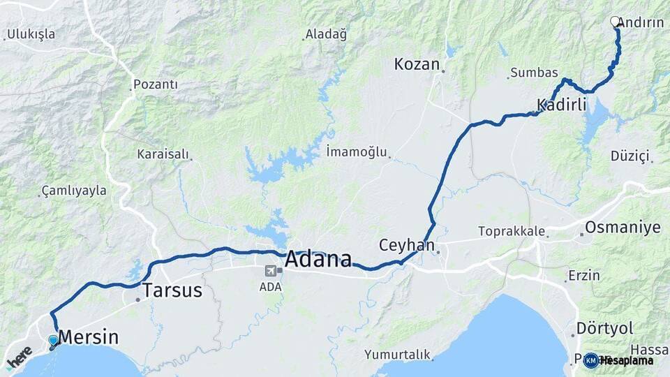 Mersin Andırın Kahramanmaraş Arası Kaç Km - Yol Haritası