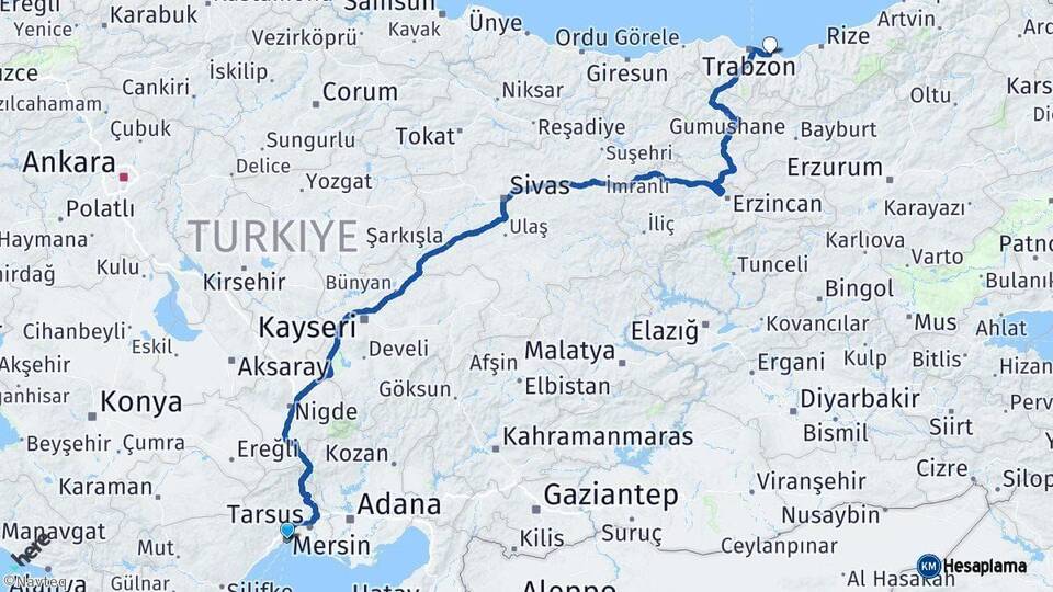 Mersin Arsin Trabzon Arası Kaç Km - Yol Haritası