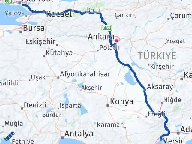 Mersin Ataşehir İstanbul Arası Kaç Km - Yol Haritası