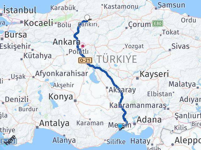 Mersin Atkaracalar Çankırı Arası Kaç Km - Yol Haritası