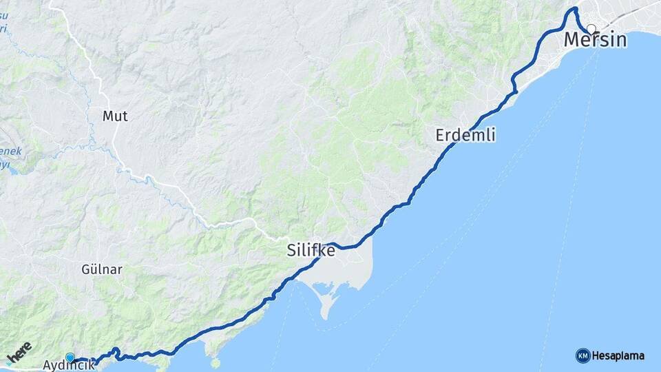 Mersin Aydıncık Akdeniz Arası Kaç Km - Yol Haritası