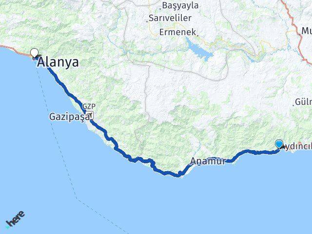 Mersin Aydıncık Alanya Antalya Arası Kaç Km - Yol Haritası