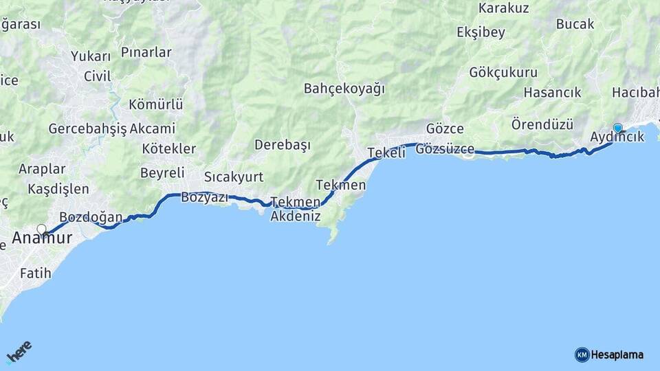 Mersin Aydıncık Anamur Arası Kaç Km - Yol Haritası