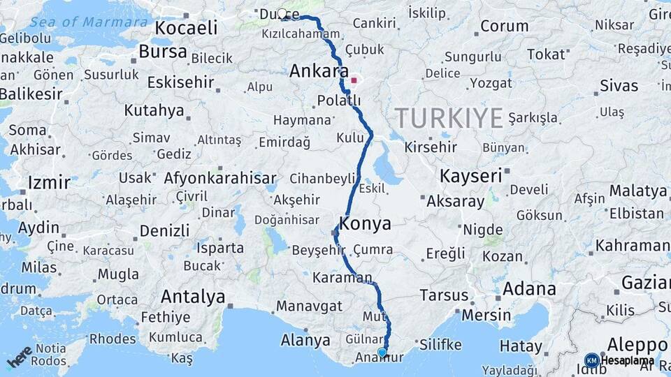 Mersin Aydıncık Bolu Arası Kaç Km - Yol Haritası