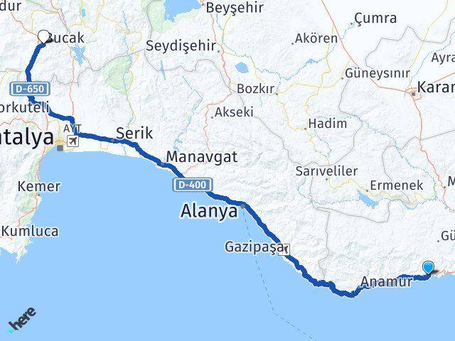 Mersin Aydıncık Bucak Burdur Arası Kaç Km - Yol Haritası