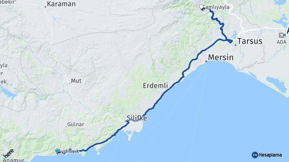 Mersin Aydıncık Çamlıyayla Arası Kaç Km - Yol Haritası