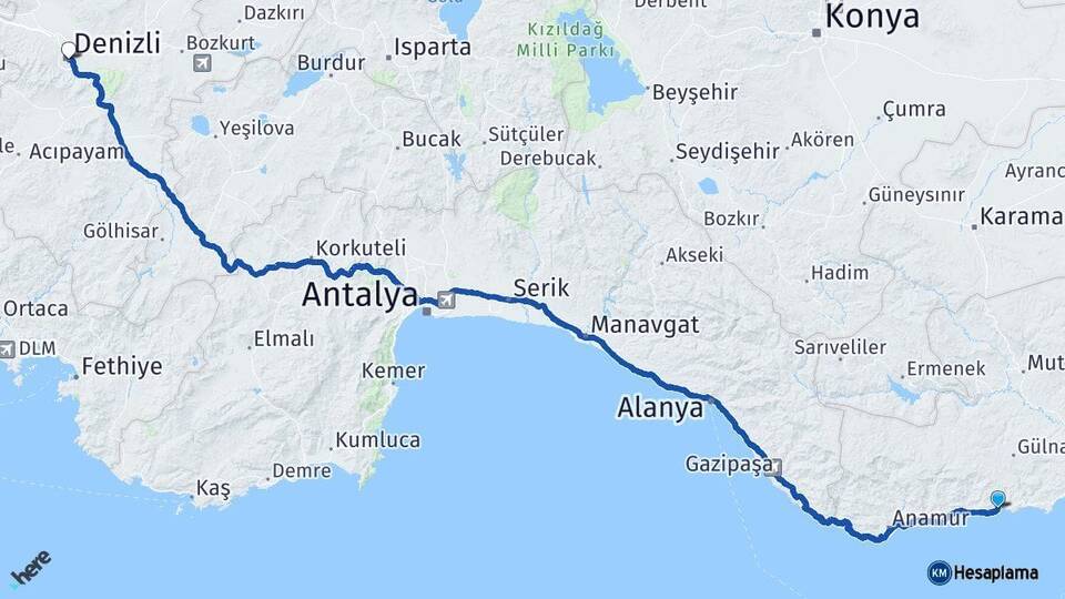 Mersin Aydıncık Denizli Arası Kaç Km - Yol Haritası