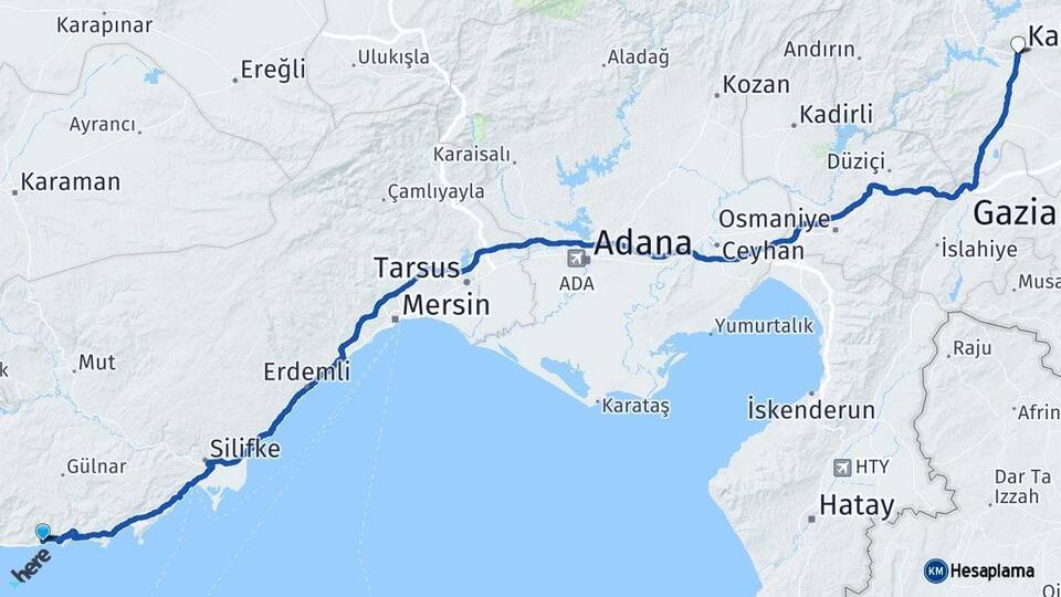 Mersin Aydıncık Kahramanmaraş Arası Kaç Km - Yol Haritası