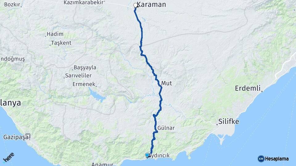 Mersin Aydıncık Karaman Arası Kaç Km - Yol Haritası