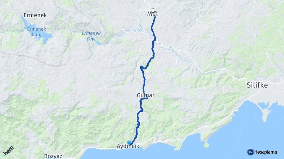 Mersin Aydıncık Mut Arası Kaç Km - Yol Haritası