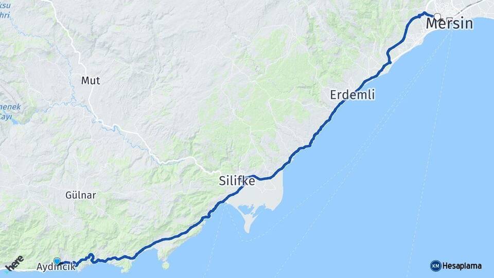 Mersin Aydıncık Yenişehir Arası Kaç Km - Yol Haritası