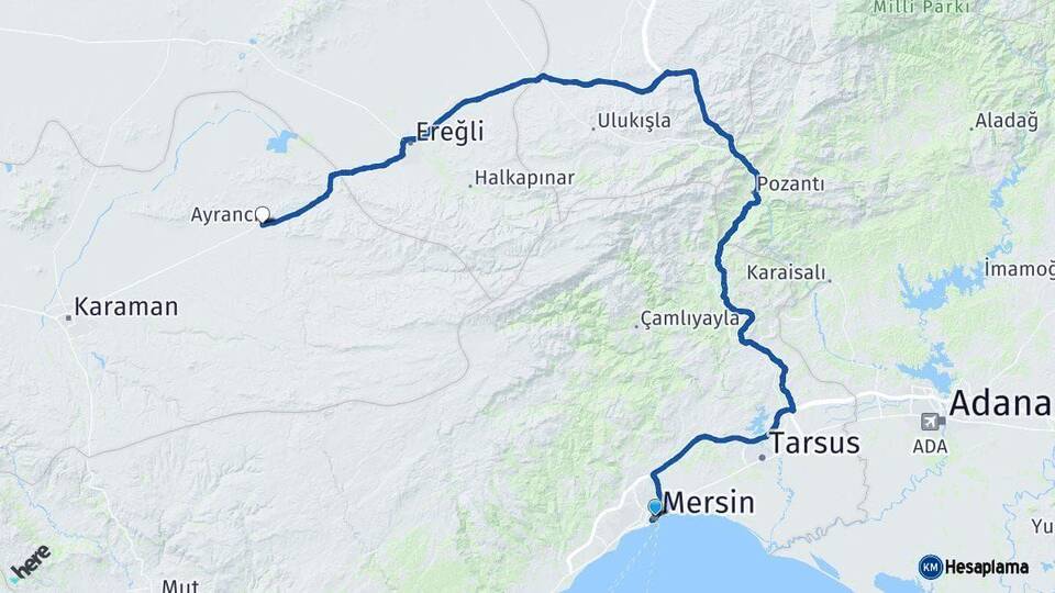 Mersin Ayrancı Karaman Arası Kaç Km - Yol Haritası