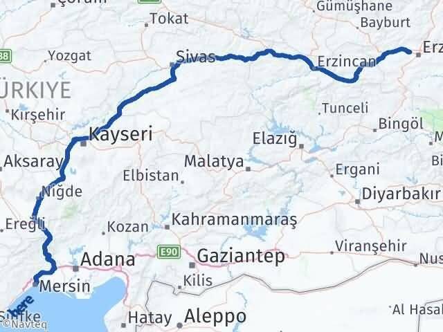 Mersin Aziziye Erzurum Arası Kaç Km - Yol Haritası