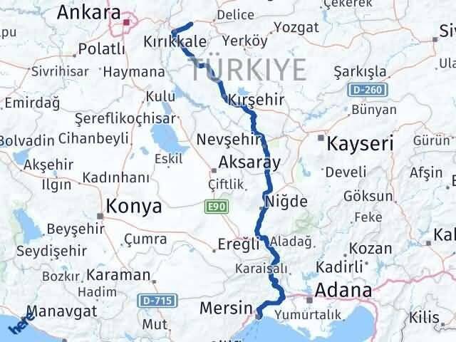 Mersin Balışeyh Kırıkkale Arası Kaç Km - Yol Haritası
