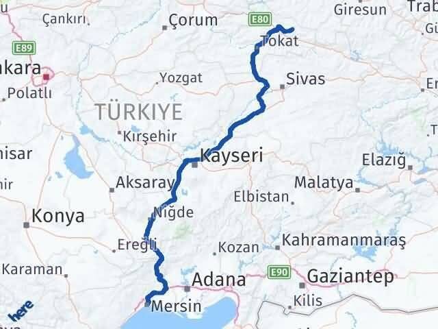 Mersin Başçiftlik Tokat Arası Kaç Km - Yol Haritası