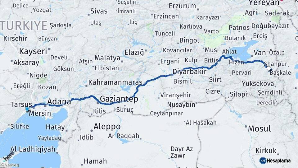 Mersin Başkale Van Arası Kaç Km - Yol Haritası