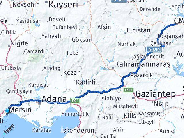 Mersin Battalgazi Malatya Arası Kaç Km - Yol Haritası