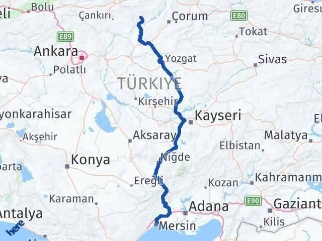 Mersin Bayat Çorum Arası Kaç Km - Yol Haritası