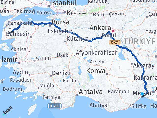 Mersin Bayramiç Çanakkale Arası Kaç Km - Yol Haritası