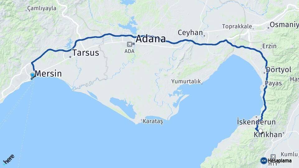 Mersin Belen Hatay Arası Kaç Km - Yol Haritası