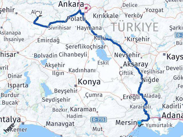 Mersin Beylikova Eskişehir Arası Kaç Km - Yol Haritası