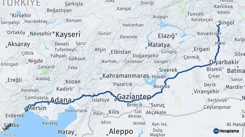 Mersin Bingöl Arası Kaç Km - Yol Haritası
